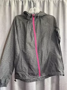 Asics Womens Windbreaker Lightweight Jacket Large Gray and Pink Compact Pack - Picture 1 of 13