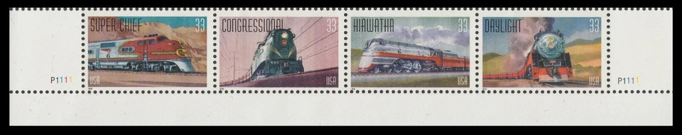 US 3333 3334 3336 3337 All Aboard 33c plate strip 5 L P1111 MNH 1999 - Image 1 of 1