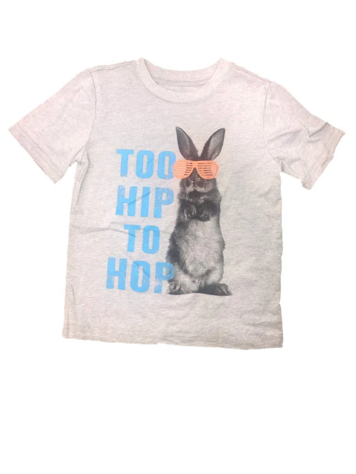 Boys Gray Easter Tee Shirt Bunny Rabbit Hipster Glasses Hip Hop T-Shirt - Image 1 of 1