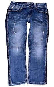 Miss Me Boyfriend Denim Jeans Capri hinten Knopf Pattentasche distressed Gr. 27 - Bild 1 von 4