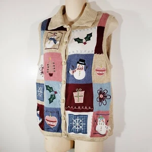 Holiday Vest Bechamel Snowman Winter Christmas Sweater Vest With Collar Large - Picture 1 of 7