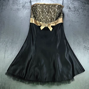 Vtg Gunne Sax Jessica McClintock Strapless Prom Dress 7 Black & Gold Satin Lace - Picture 1 of 20