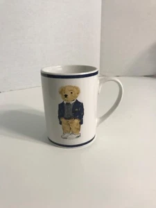 Taza de café mediana de cerámica blanca/azul marino Polo Ralph Lauren Polo Bear "Preppy" - Imagen 1 de 8
