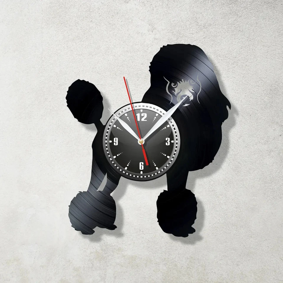 Poodle Vinyl Wall Clock Record Silent Clock House Decor Gift Dog Pet Animals - Image 1 of 2