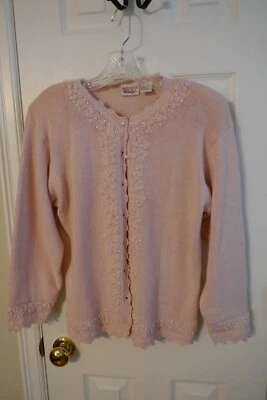 Suéter Vintage Huntington Ridge Ramie Algodón Rosa Cuentas y Bordado Talla S Foto 1 de 4