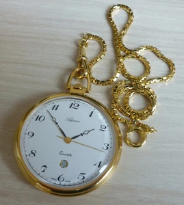 Alpina Taschenuhr vergoldet Quarzwerk eta V8 955 114 + Uhrenkette, swiss Made - Bild 1 von 7