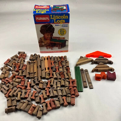 Vintage 1989 Playskool Original Lincoln Logs Model 884 Toy Blocks Incomplete Set - Image 1 of 4