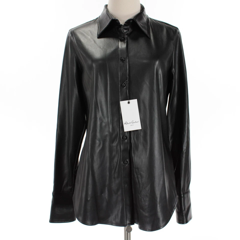 Top Robert Graham Nuevo con Etiquetas Jena Recubierto Imitación Cuero Abotonado Talla L en Negro Foto 1 de 4