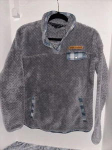 Simply Southern Sherpa Fleece Pullover Women's Gray W/ plaid Print Size Sm - Picture 1 of 5