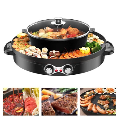 2in1 Multifunction Electric Grill Pan Hot Pot Griddle Hot Pot Non Stick - Image 1 of 4