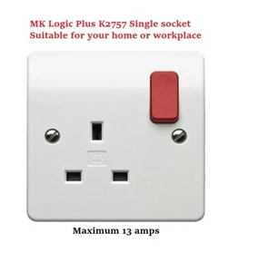 MK Single Sockets K2757D1 | White | Red Switches & MK Back Box - Picture 1 of 8