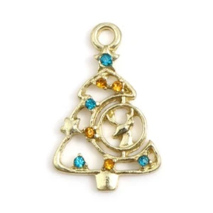 5 Stunning Christmas Tree Gold Tone Charm Pendants Mixed Colour Rhinestones - Picture 1 of 1