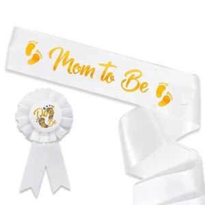 2Packs Baby Shower Sash Decorations Mom to Be Dad to Be Tinplate Badge with G... - Picture 1 of 7
