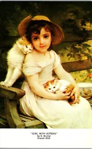 Kitten Girl with Kittens - E. Munier Portrait Haussner's Vintage Postcard PP1 - Picture 1 of 2