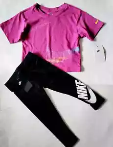 NIKE Niñas 2 Piezas Conjunto Atlético 2 piezas Camisa Leggings Talla 2T 4 5 6 6X 7 Rosa Gris - Imagen 1 de 19
