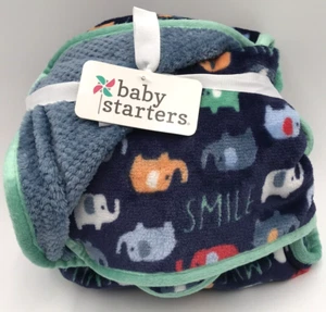 Baby Starters Blanket Elephant Smile Blue Green - Picture 1 of 6