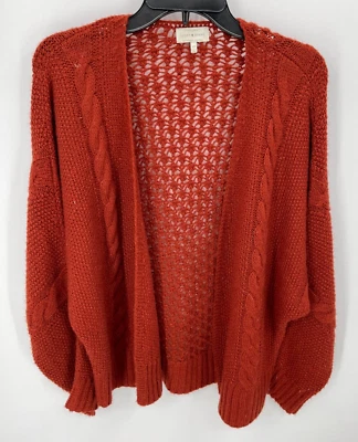 Suéter Lucky Brand Para Mujer XS Naranja Rojo Cable Abierto Tejido Cárdigan Boho Foto 1 de 4
