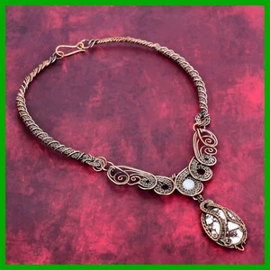 Easter Deal Copper Natural Wild Horse Magnesite Rainbow Moonstone Chain Necklace - Picture 1 of 6