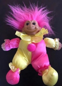 VTG 9" Russ Troll Kidz Pink Yellow Clown Stuffed Plush Vinyl Cloth Doll - Picture 1 of 2