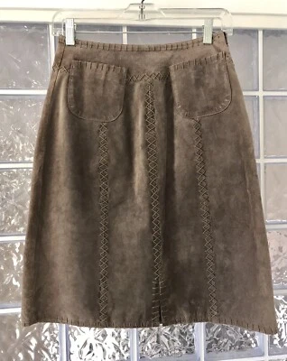 Falda de cuero de gamuza marrón topo J. JILL para mujer bolsillos con costuras detalladas 2P Foto 1 de 4