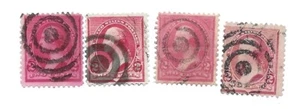 4 FANCY CANCEL Bullseye Cancel on 4 Red 2cent George Washington USA Stamps - Picture 1 of 1