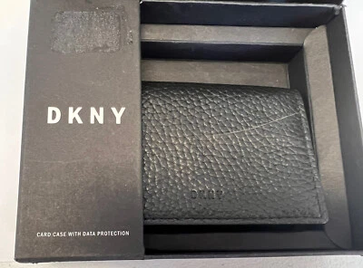 lDKNY 男式黑色迷你卵石皮革口袋卡包钱包 — 第 1/2 张图片