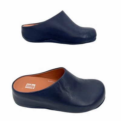 FITFLOP SHUV NAVY BLUE SLIP ON LEATHER CLOG SHOES COMFORT ORTHO - 7 - Image 1 of 4