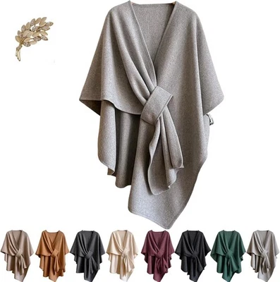 Mantón de punto elegante color liso para mujer otoño invierno Foto 1 de 4