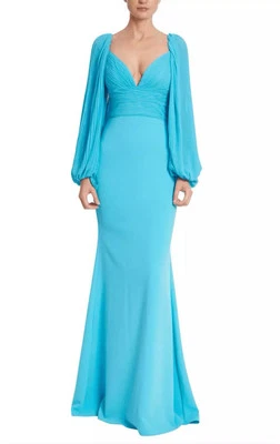 Badgley Mischka Pleated Bodice Plunge Evening Gown size 8 Retail $795 - Image 1 of 4