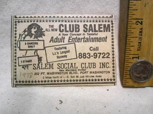 Salem Inn Social Club AD Vintage 1978 Port Washington NY L.I. stripclub - Bild 1 von 1