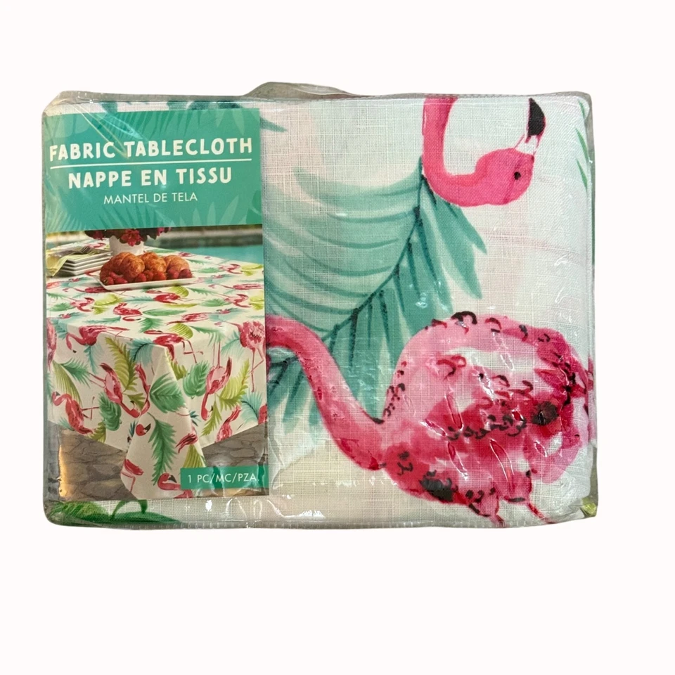 Flamingo Tropical Beach Fabric Tablecloth 60"x104" Wrinkle Resistant Table Decor - Image 1 of 4