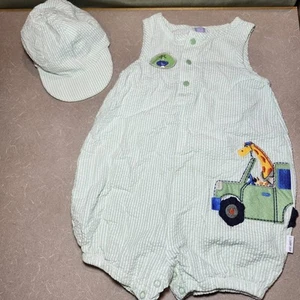 Vintage 24 Mos Little Me Bubble Romper Mint Green 2 Piece Outfit W Hat Set 2T - Picture 1 of 10