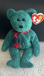 1999 Ty Beanie Baby Wallace Bear Rare Green Plush with Tags MWMT Vintage Toy - Picture 1 of 5