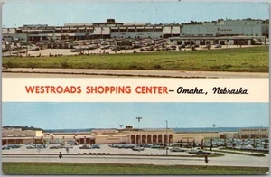Vintage 1960s OMAHA, Nebraska Postcard "WESTROADS SHOPPING CENTER" 2 Mall Views - Picture 1 of 2