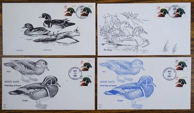 Wood Duck FDC 4-12-91 4 Different Designs slf1-A - Image 1 of 2