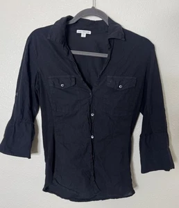 JAMES PERSE Contrast Panel Shirt Roll-Tab Sleeves Black WLC3321 Size 3 - Picture 1 of 6