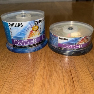 75 - Philips DVD+R Blank Discs 16x Speed (2 SEALED PACKS ONE 50/ONE 25 PACK) - Image 1 of 4