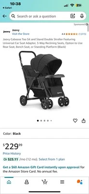 Joovy Caboose Too Ultralight Sit Stand Double Tandem Stroller - Black (8177) - Image 1 of 4