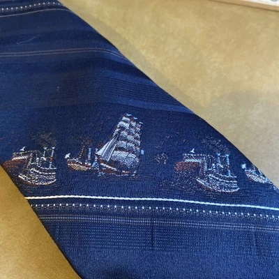 Via Re Necktie Ships And Boats Dark Multi Colored Naval Theme 52x3” VTG - Image 1 of 4