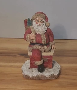 Santa In The Chimney Resin By Wangs 1991 Blue Eyed Santa Christmas Decor - Picture 1 of 9