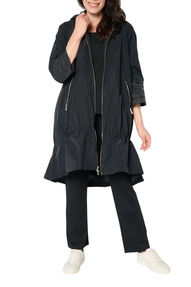 LOGO by Lori Goldstein Women's Long Zip Front Jacket w/ Hood Phantom - Image 1 of 1