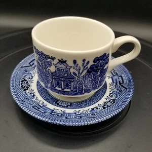 Churchhill SET PIATTINI DA 3"" COPPA E 5-1/2"" BLU WILLOW - STAFFORDSHIRE ENGLAND - Foto 1 di 13
