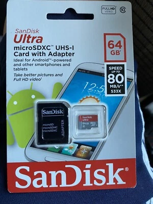 SanDisk Ultra 64GB, Class 10 20MB/S SDXC Card SDSQUNC-064G-GN6MA - Image 1 of 2