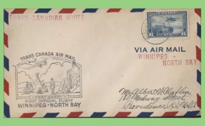 Canada 1939 Trans Canada Airlines First Flight, Winnipeg - North Bay Cover - Picture 1 of 2