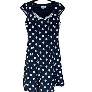 Dressbarn Women's Dress Size 8 Black White Polka Dot Sleeveless Pullover Stretch - Picture 1 of 4