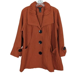 Ali Miles 3/4" sleeve burnt orange button front pockets Tunic Textured Jacket Lg - Picture 1 of 16