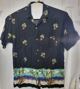 Pineapple Connection Men's Shirt Hawaiian Black Palm Size XL 100% Rayon (A12) - Picture 1 of 7