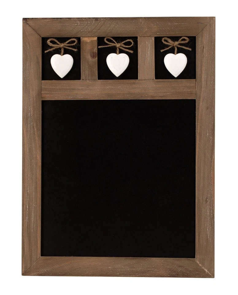 Kreidetafel im Landhaus Stil Memotafel 30 x 40 Tafel mit 3 Herzen und Holzrahmen - Bild 1 von 1