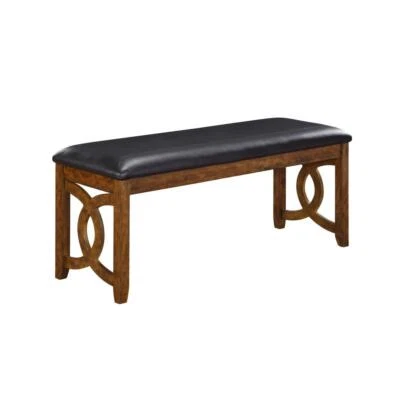 Furniture Gia 46" Solid Wood and Faux Leather Bench in Brown - Image 1 of 4