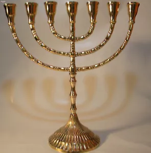 Jüdischer Candelabro Menorah Ottone Chanukka Candeliere Chanukkaleuchter - Foto 1 di 3